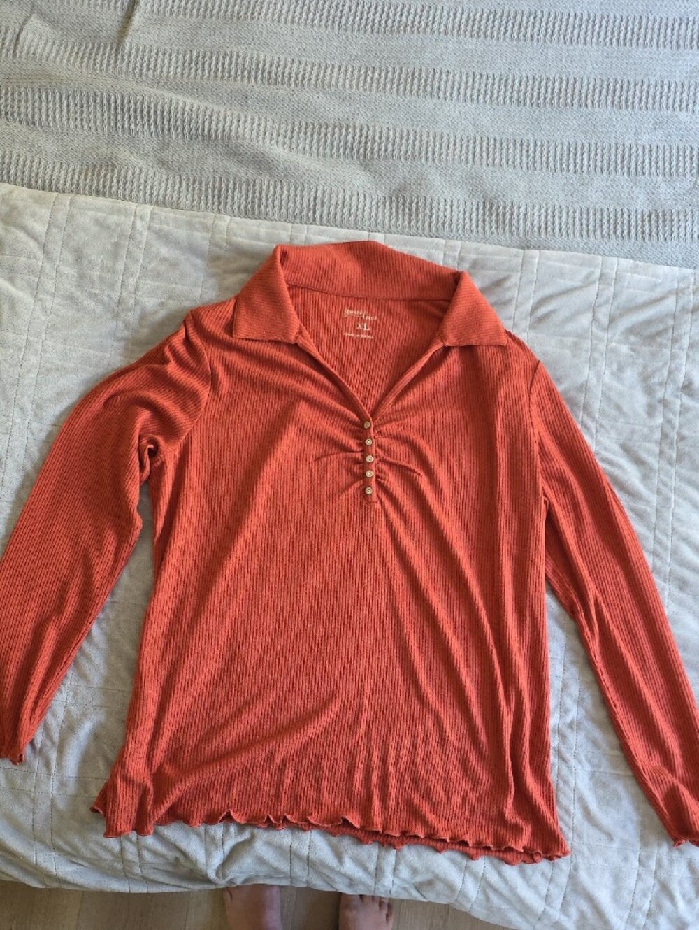 Grace & Lace Rust Ribbed Button-Front Polo Top - XL - Picture 2 of 5